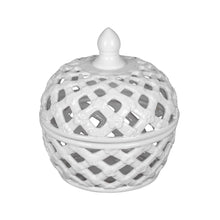 Load image into Gallery viewer, Ceramic Lidded Jar With Lattice Design - White