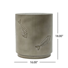 Load image into Gallery viewer, Rustic Magnesium Oxide Side Table With Fish Pattern Design - Gray