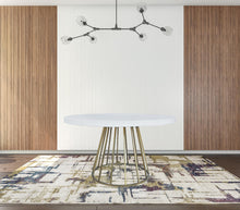 Load image into Gallery viewer, Concrete Pedestal Base Round Top Dining Table - White / Brass
