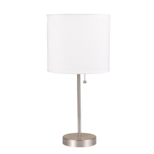 Load image into Gallery viewer, Metal Candlestick Table Lamp With White Classic Drum Shade - Silver