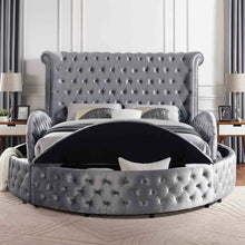 Load image into Gallery viewer, Glam Button Tufted Wingback Round Bed With Storage And USB Ports