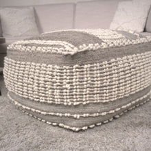 Load image into Gallery viewer, Rustic Wool And Cotton Large Pouf, Handcrafted Tufted Design - Brown / Beige