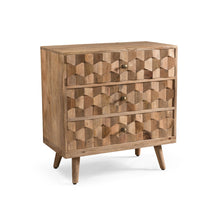 Load image into Gallery viewer, Mid Century Modern Mango Wood 3 Drawer Chest With 3D Tile Weave Design - Natural