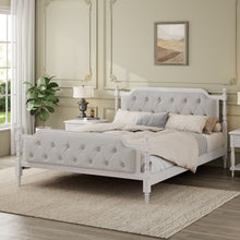 Load image into Gallery viewer, Traditional Style Solid Bed Frame With Upholstered Tufted Headboard, No Box Spring Needed