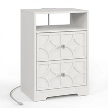 Load image into Gallery viewer, Nightstand With Diamond Carvings Handles, 2 Drawers & Charging Station