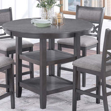Load image into Gallery viewer, 5 Piece Counter Height Dining Set With Storage Shelves Round Table And Upholstered High Chairs - Gray