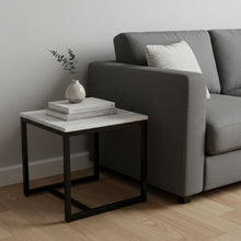 Load image into Gallery viewer, Stone And Metal Square End Table - Black And White