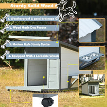 Load image into Gallery viewer, Modern Design Outdoor Dog House With Food Bowl And Wheels Pine - Gray / White