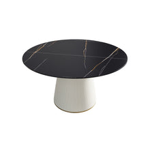Load image into Gallery viewer, Modern Artificial Stone Round Plywood Base Dining Table, Can Accommodate 6 People, (Not Including Chairs) - Black / Beige