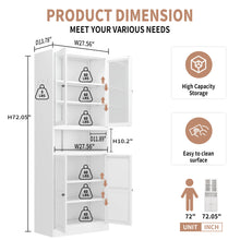 Load image into Gallery viewer, Metal Kitchen Pantry Cabinet Tall Storage With Adjustable Shelves, Heavy Duty Stainless Steel Frame - White