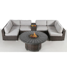 Load image into Gallery viewer, All Weather 4 Person Patio Sofa Set With Fire Pit And Side Table Rustproof - Brown