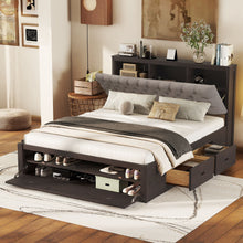 Load image into Gallery viewer, Platform Bed With Storage Headboard, Shoe Rack And 4 Drawers