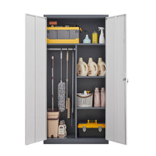 Load image into Gallery viewer, Wardrobe With Hanging Rod And Compartments, Lockable Closet With Locks & Keys For Bedroom - Gray