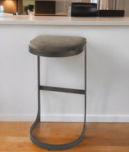 Load image into Gallery viewer, Leather And Iron Backless Bar Chair - Brown