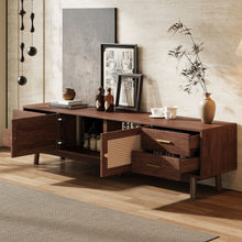 Load image into Gallery viewer, 70" TV Stand With Doors For TVs Up To 80", Media Console With 4 Drawers & Cable Holes - Dark Brown