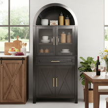 Load image into Gallery viewer, Arched Kitchen Pantry Cabinet With Adjustable Shelves & Barn Door Design