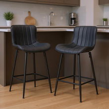 Load image into Gallery viewer, Faux Leather Metal Low Back Counter Height Bar Chairs (Set of 2) - Black