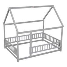 Load image into Gallery viewer, Floor Wooden Bed With House Roof Frame, Fence Guardrails