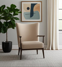 Load image into Gallery viewer, Boucle Solid Wood Wingback Chair - Beige / Dark Brown