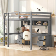 Load image into Gallery viewer, Loft Bed With Desk, Cabinets, Drawers, Charging Station And Bedside Tray