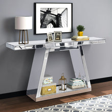Load image into Gallery viewer, Modern Luxe Full Body Mirror Entryway Table With Trapezoid Base, 360° Reflective Console, Scratch Resistant, Open Storage - Silver
