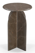 Load image into Gallery viewer, Marble Round Pedestal End Table - Brown