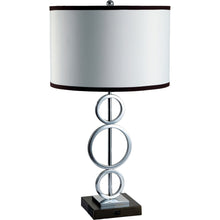 Load image into Gallery viewer, Metal Bedside Geo Table Lamp With White And Black Trim Classic Drum Shade - Silver