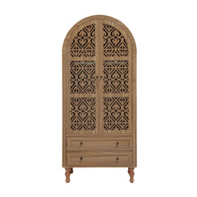 Load image into Gallery viewer, Tall Kitchen Pantry Cabinet With Hollow Carved Doors 2 Drawers And Adjustable Shelves Storage Display Cabinet For Kitchen Dining Room Or Living Room - Walnut
