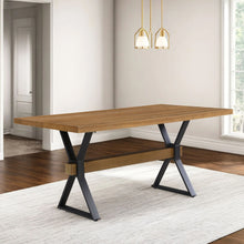 Load image into Gallery viewer, Farmhouse Style X Shaped Legs Dining Table With Moulded Details - Brown