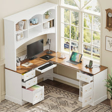 Load image into Gallery viewer, Space Saving L-Shaped Computer Desk With Keyboard Tray & Charging Stations