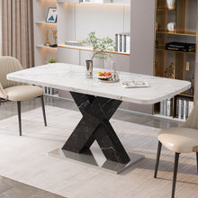 Load image into Gallery viewer, Rectangle Dining Table With Stretchable Top, X Shape Mdf Legs With Steel Base - White / Black