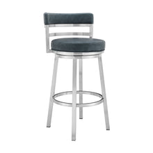 Load image into Gallery viewer, Faux Leather And Stainless Steel Swivel Low Back Counter Height Bar Chair - Dark Gray And Silver
