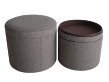 Load image into Gallery viewer, Faux Leather Round Storage Ottoman - Gray