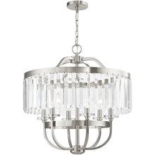 Load image into Gallery viewer, 25" Six Light Metal Dimmable Chandelier With Shades - Nickel / Clear