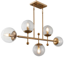 Load image into Gallery viewer, Kitchen Island Five Light Metal Transparent Glass Chandelier With Shades - Brass