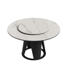 Load image into Gallery viewer, Modern Sintered Stone Dining Table With Round Turntable And Metal Pedestal - White