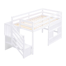Load image into Gallery viewer, Loft Bed With Storage Staircase, Window & LED Light
