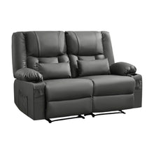 Load image into Gallery viewer, Faux Leather Manual Reclining Loveseat With Storage Toss Pillows - Gray