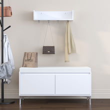 Load image into Gallery viewer, Wall Mounted Entryway Shelf With Hooks And Storage Bench Set - Off White