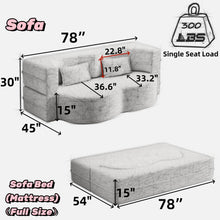 Load image into Gallery viewer, Modern Floor Sofa, With 2 Pillows, Convertible Teddy Fabric Foam Filled Bed