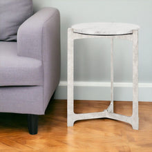 Load image into Gallery viewer, 25" Marble And Aluminum Round Cross Legs End Table - White And Silver