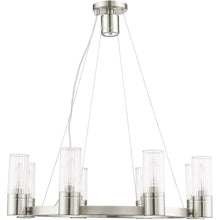 Load image into Gallery viewer, 20" Eight Light Metal Dimmable Chandelier With Shades - Nickel / Clear