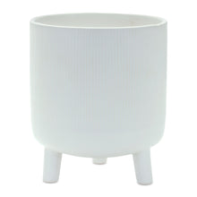 Load image into Gallery viewer, Striped Footed Pot Planter - White
