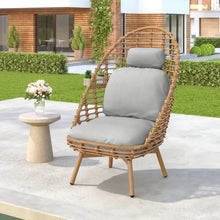 Load image into Gallery viewer, Ellis - Outdoor Wicker High Back Lounge Chair, Teak Finished Leg - Light Brown / Beige