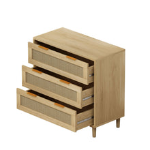Load image into Gallery viewer, 3 Drawer Storage Cabinet With Rattan Drawers For Bedroom, Living Room - Oak