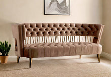 Load image into Gallery viewer, Tufted Velvet And Gold Open Back Sofa - Beige