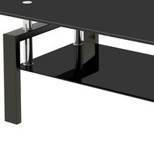 Load image into Gallery viewer, 39" Glass And Steel Coffee Table With Shelf - Black