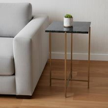 Load image into Gallery viewer, 21" Marble And Iron Square End Table - Green And Gold
