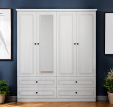 Load image into Gallery viewer, 71" Carved Geometric Mirro Four Door Four Drawer Combo Dresser - White