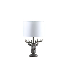 Load image into Gallery viewer, Stag Bust Table Lamp With White Drum Shade - Antiqued Bronzed